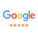 Google logo with five orange stars below, representing customer ratings for Vibe Dentistry Spring.